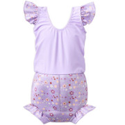 Plavky Happy Nappy kostýmek - Lilac Spring Frills s volánky