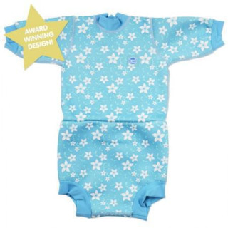 Baby neoprén-body - modré květy Vel. S (0-4 měs)