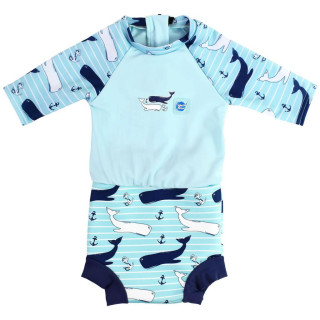 Plavky Happy Nappy kostýmek 3/4 rukáv Sunsuit Velryby