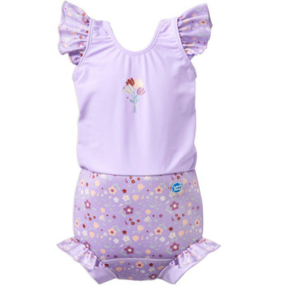 Plavky Happy Nappy kostýmek - Lilac Spring Frills s volánky