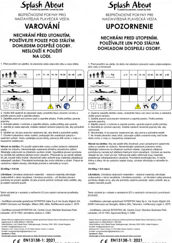 Nastavitelná plavecká vesta Oranžová Vel. 4-8 let